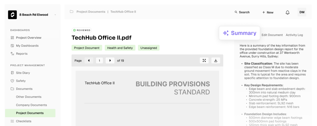 AI Document Summary Tool for Construction